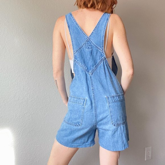 Vintage 1990s Gap Blue Jeans Denim Overall Shorts - Picture 3 of 5